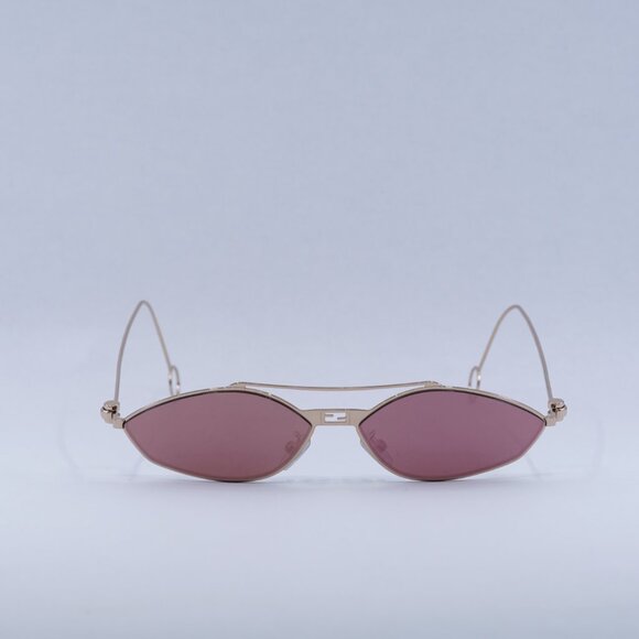 Fendi FE40114U-Y 33U Sunglasses Gold with Chain Oval Frame, Mirror Lenses main image 4